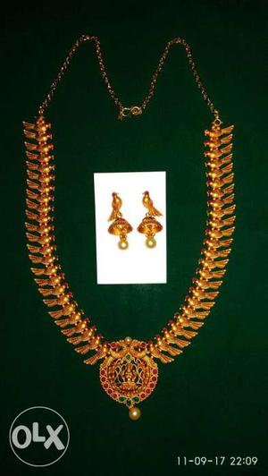 Gold Plated Necklace With Pair Of Earrings