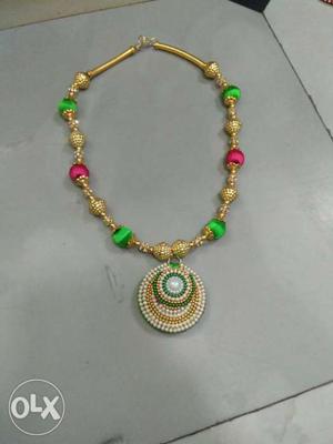 Gold,green, And Pink Necklace