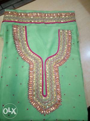 Green suit 5mtr dupin silk dyed