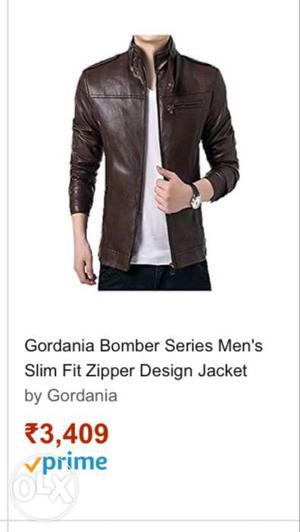 Men's Black Leather Gordania Bomber Series Full Zip Jacket