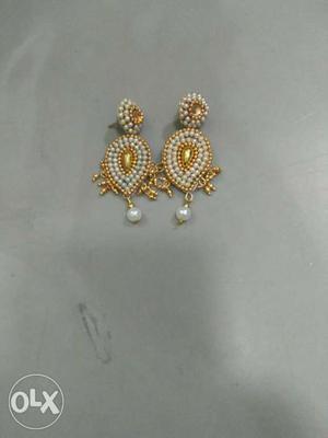 Pair Of Gold And White Pearl Earrings