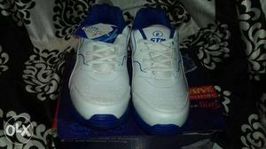 Pair Of White-and-blue STM Shoes On Box limited stock...7