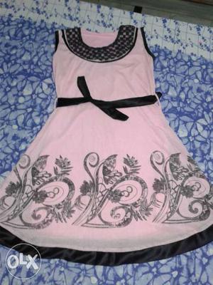 Pink And Black Floral Sleeveless Dress