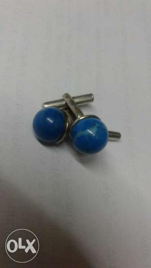 Pure silver cufflinks with blue natural stone..