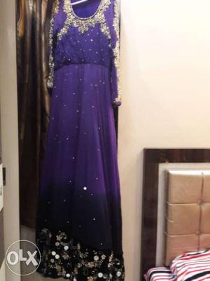 Purple And Black Floral Scoop-neck Maxi Dress