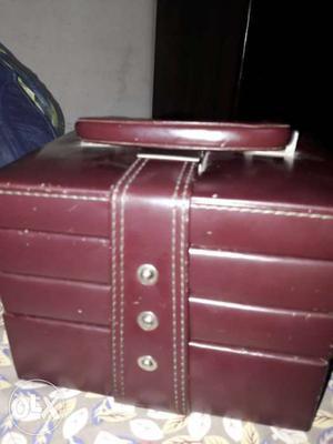 Red Leather 3-layer Suit Case