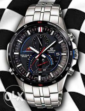 Round Black And Silver Casio Edifice Chronograph Watch With