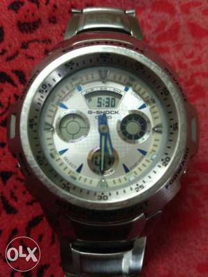 Round Silver G-shock Casio Digital Chronograph Watch With