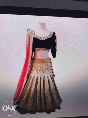 Women's Black, Brown, And Red Floral lehnga