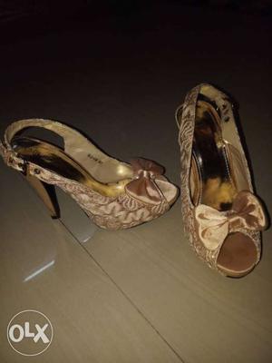 Women's Brown Peep-toe Platform Slingback Cone Heels