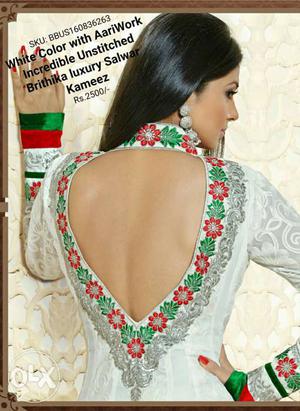 Women's White, Green, And Red Backless Dress