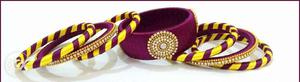Yellow-and-purple Silk-thread Beaded Bangles