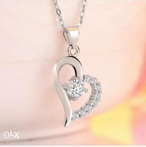 Diamond Embellished Silver Heart Pendant Necklace