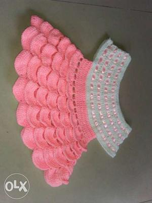 Girl's White And Pink Knitted Dress