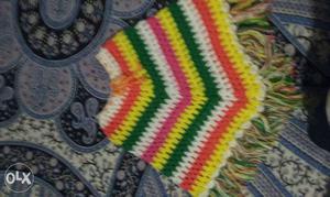 Girl's White, Red, Yellow And Green Knit Poncho
