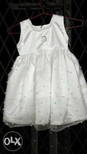 Girl's White Satin Scoopneck Sleeveless Dress