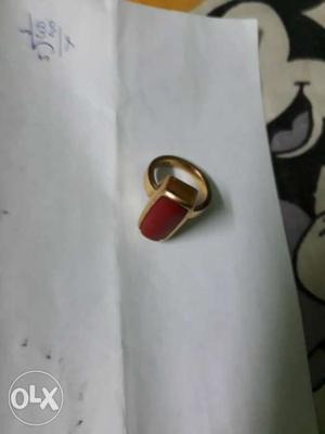 Gold Ring With Red Italyan red coral 14 ratti+7grm sona