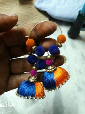 Orange blue colure Thread Earrings