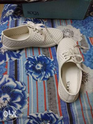 Pair Of White Rocia Low Top Shoes With Box