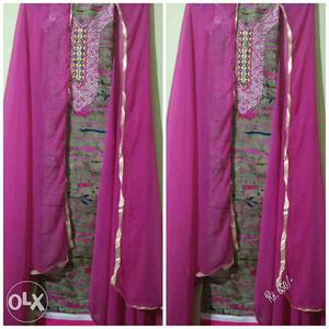 Pink And Gray Floral Printed Traditional Dress