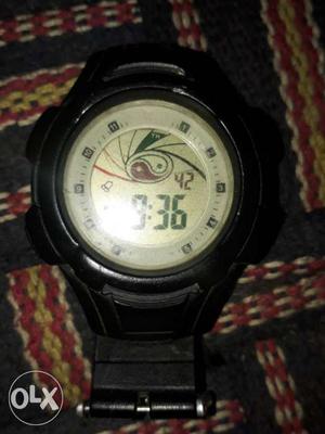 Round digital black watch