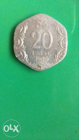 Scallop Edge Silver 20 Indian Paise Coin