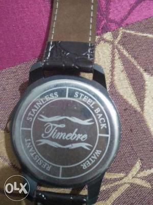 Silver Timebre Watch With Brown Leather Strap