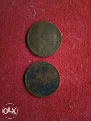 Two Coins Glorgl Vi King Emplror one Quarter Anna