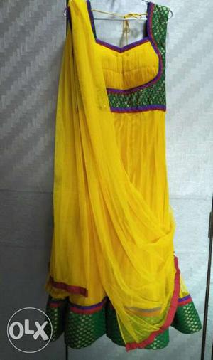 Type:Dress, Color:Yellow, Size:L, Fabric:Net,