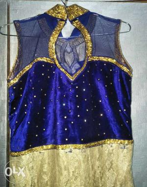 Type:Gown, Color:Gold and Blue, Size:L,