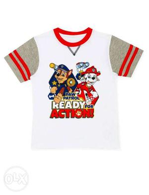 White, Red, And Gray Paw Patrol Crew-neck T-shirt