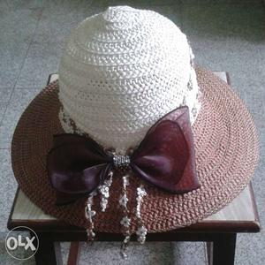 Women's Brown And White Knitted Hat