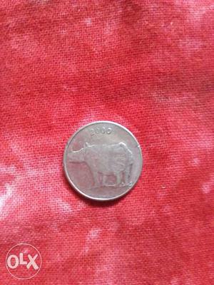 25 paise coin of rhino embolded figure of year