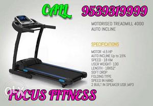 Black And Blue Motorized Treadmill