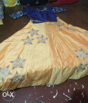 Blue And Beige Floral Traditional Dress