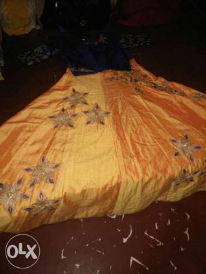 Brown And Orange Floral Sari