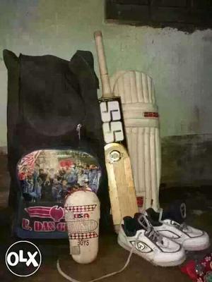 Cricket Bat english willow, Goalie Pads, spike Shoes, And