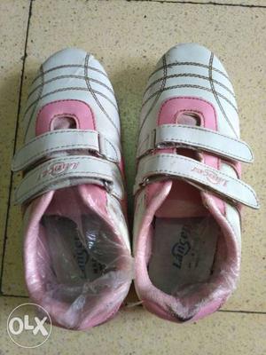 Girl's White-and-pink Velcro Sneakers