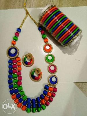 Multi-colored Necklace, Earrings And Bracelets