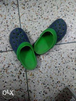Pair Of Green-and-blue Rubber Clogs