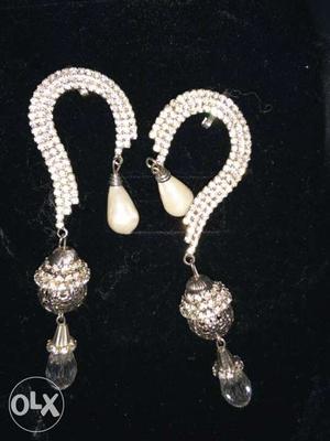 Pair Of Silver-and-white Earrings
