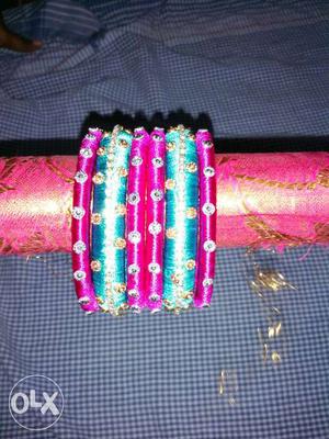 Pink And Blue Silk Thread Bracelets