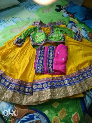 Pink Green And Yellow Sari