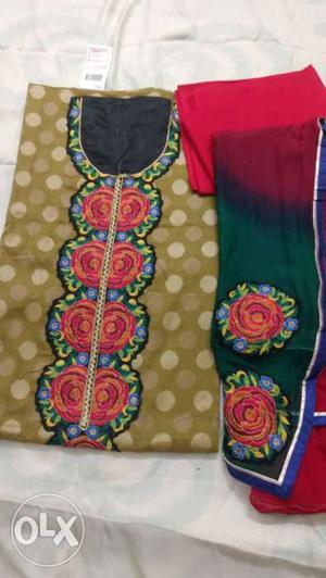 Pure cotton designer dress material with long