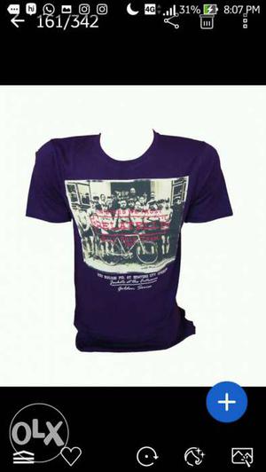 Purple And Grey Printed Crew-neck T Shirt