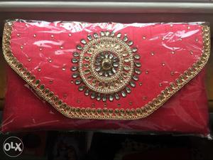 Red Leather With Diamond Rhinestone Long Wallet