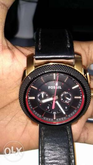 Round Black Faced Fossil Chronograph Watch With Black