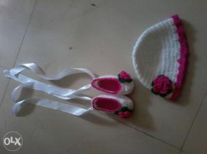 White And Pink Knit Cap