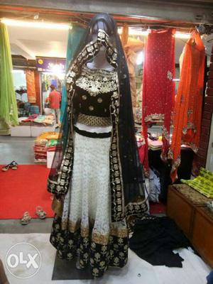 White, Brown, And Black Floral Traditional Dress