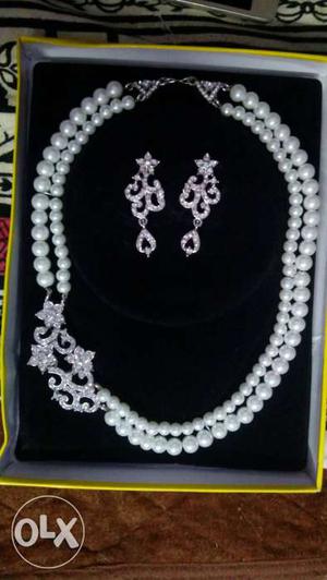 White Pearl Necklace And Pendant Earrings